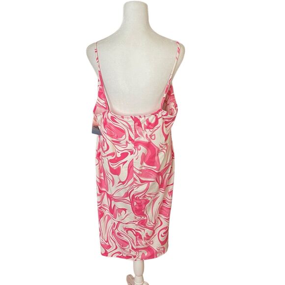Haley & June Plus 2X Bodycon Midi Dress Pink White Print Cutout Stretch - Picture 7 of 7